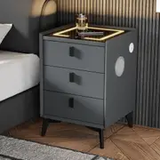 Oikiture Smart Bedside Table Wireless Charging LED Lights 3 Drawers Nightstand
