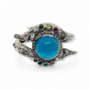 925 Sterling Silver Naga Bangle with Navaratna Gemstones and Blue Sapphire