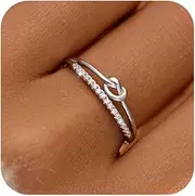 [AIBELOPY] 925 Sterling Silver Heart Rings for Women Mother Daughter Friendship Knot Ring Eternity Cubic Zirconia Engagement Wedding Band Ring Promise Rings for Her Stackable Rings Graduation Gifts