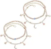 SHERCHPRY 2 Multi-Layer Anklets Tropical Jewelry for Women Silver Anklets for Women Beach Ankle Bracelets for Women Bikinis Anklet for Women Sea Sandals for Women Woman Anklets Golden