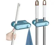 Broom Mop Holder,2 Pcs Wall Mounted Broom Holder-Blue