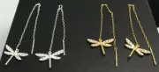 Dragonfly threader drop earrings solid Sterling silver Gold or silver options