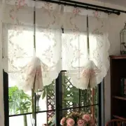 Short Kitchen Curtains Floral Embroidered Roman Blinds White Sheer Curtain