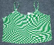 Rue21 Crop Top Womens Plus 1X Green White Checkered Spaghetti Strap Terry New