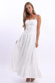 White Maxi Dress Corset Detailed - Size 14L, Women's Maxi Dress