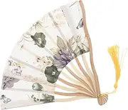 GLEAVI Floral Printed Handheld Silk Fan with Tassels for Weddings Dance Parties and Home Decor Portable Design Elegant Chinese Style