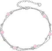 [CRMAD] Rose Quartz Anklet for Women Sterling Silver Beach Jewelry Gift for Women, anklet 9+2'', Metal, no gemstone