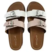 Diba True Carol Bee Women Slip-On Slide Sandals 8.5 Leather NIB Man Made Sole