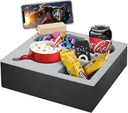 Couch Cup Holder Tray, Wooden Couch Cup Holder with Soft Silicone & Rotatable Phone Holder for Remote Work Bed Car Seat, Waterproof Anti-Spill Sofa Cup Holder Storage for Drinks Snacks