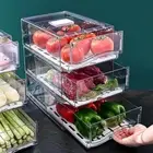2 Pack 30X14X11Cm Clear Large Fridge Organizer Bins with Pull Out Drawer & Drain