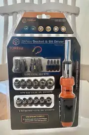 29 Piece Socket & Bit Driver Tool Set 3-way Ratcheting Comfort Grip