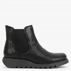 Fly London Salv Ladies Leather Wedge Chelsea Boots CROCO Black