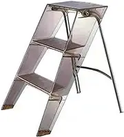 Acrylic 3 Step Ladder, Folding Step Ladder Stool, Portable with Anti-Slip Pedal, Heavy Duty Step Ladder Plant Stand, Easy to Store Step Ladders, for Home Kitchen Bedroom Living Room(Coffee)