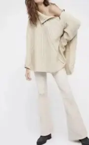 Free People Penny Pull On Flare Cords Jeans Ivory Rib Back Pocket 31 NEW