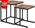 Coffee Table Set 2 Nesting Bedside Sofa Side Laptop Desk Walnut Metal Frame