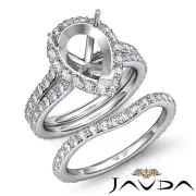 Pear Halo Diamond Semi Mount Engagement Ring Bridal Set 14k White Gold 1.80 ctw