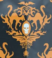 Halloween Reverse Printed Painted Glass Platter Plate Orange Black Skulls Cats