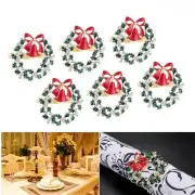 6pcs Christmas Tree Napkin Ring Bow Flower Wreath Buckle Xmas Thanksgiving Decor
