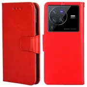 For Vivo X80 Pro Pu Leather Folio Flip Stand Cover Wallet Book Design Shockproof Tpu Interior Case