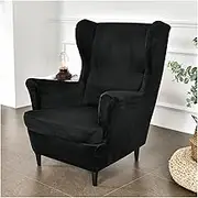 2-Piece Velvet Wing Chair Slipcover Stretch Wingback Sofa Cover Spandex Armchair Slipcovers Furniture Protector with Elastic Bottom for Living Room (Color : #1)