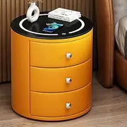 Nightstand with Drawers, Column Nightstands with Charging and LED Lights Station,Smart Bedside Table for Bedroom(Orange,45 * 50cm)