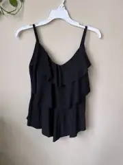 Aqua Green Swim Womens Black Flounce Bikini Tankini S