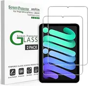 amFilm 2 Pack Glass Screen Protector for iPad mini 7 ((A17 Pro, 2024 Model, 7th Generation)/mini 6 (8.3-Inch, 2021 Model, 6th Generation), 9H Tempered Glass Screen Protector, Apple Pencil 2nd Compatible