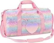[mibasies] Dance Bag for Girls Duffle Bag Kids Overnight Travel Sleepover Bags with Shoes Compartment, Glitter Rainbow, Large