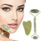 Roller and Gua Sha Tools by Natural Jade Scraper Massager with Stones for Fa LT