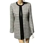Kasper Blazer Womens Size 6 Open Front Longline Plaid Cream Black Tan Jacket NWT