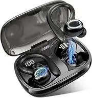 Wireless Earbuds, 48H Bluetooth 5.3 Headphones Sports with ENC Mic, Stereo Noise Cancelling Ear Buds, Wireless Headphones with Earhooks, LED Display, IP7 Waterproof Bluetooth Earphones for Running Gym