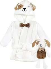 [HUDSON BABY] Unisex Baby Plush Bathrobe and Toy Set, Dog, One Size