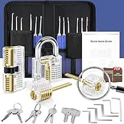 BURNNOVE Lock Picking Kit 34 Pcs Lock Picking Set Professional Lock Pick Kit Practice Lock Pick Tool Kit Transparent Locksmith Tool with 4 Transparent Practice Training Padlocks 8 Keys and a Carry Bag