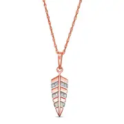 Natural Diamond Accent Laser-Cut Feather Pendant in 10K Rose Gold