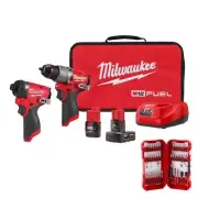 Milwaukee Power Tool 12V Combo Kit Cordless Hammer Drill+Impact Driver in Red
