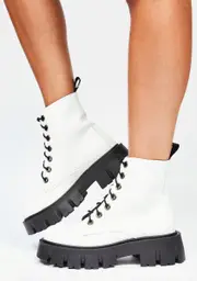[Altercore] White Bartel Vegan Combat Boots