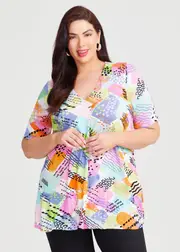 [TS] Taking Shape Pleat Front Bamboo Top Size 10 in Print - Plus Size Women's Clothing Print