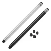 2pcs Stylus Pens for Touch Screens with 4 Extra Tips Black Silver