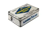 Goodyear Logo White Embossed German Made Flat Tin Storage Box