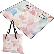 Yoogain Lake Day Essentials Foldable Park Packable Picnic Blanket for Kids Spring Gifts Watercolor Art Leaves Light Red 60x80in