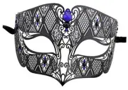 Diamond Design Laser Cut Venetian Masquerade Mask One Size Black/Blue Stones