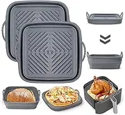 ZCOINS 2 Pack 8.5inch Air Fryer Silicone Liners Square Foldable, Non-Stick Air Fryer Silicone Baking Tray, Heat Resistant Air Fryer Silicone Basket for 5 to 8 QT Air Fryer Oven Microwave Accessories