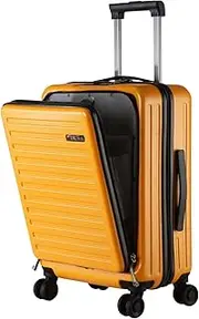 [TydeCkare] 20 Inch Carry On Luggage with Front Zipper Pocket, 45L, Lightweight ABS+PC Hardshell Suitcase with TSA Lock & Spinner Silent Wheels, Convenient for Business Trips,Orange