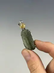8.08g 40.4ct MOLDAVITE rough silver pendant with natural citrine #JM6