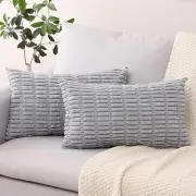 Light Grey Corduroy Decorative Throw Pillow Covers 12x20 Inch Set of 2 Soft