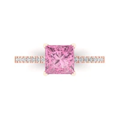1.66Ct Princess Cut Pink Gemstone Solid Gold Engagement Promise Statement Ring