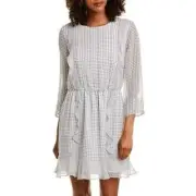 NEW Club Monaco Size 0 Caluh Dress Silk Grid Pattern White Black