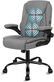 ALFORDSON Fabric Grey Fabric Study Chair with SGS Listed Gas-Lift, Gaming Chair for Computer Task Desk, Ergonomic Massage Office Chair Mid Back with Flip-up Armrest, Max Load 150kg