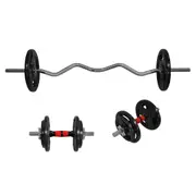 Total 38.5kg - 120cm Curl Bar Barbell Weight Set + 36cm Dumbell Bar Weight Set
