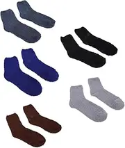 [CATIEBYE] 5 Pairs Coral Fleece Men's Socks Solid Color Warm Home Indoor Floor Slippers for Autumn Winter Random Color